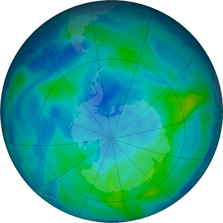 Antarctic ozone map for 04 April 2019